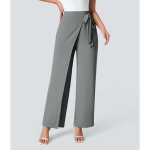 Halara Flex High Waisted Tie Side Wide Leg Work Pants, Medium Regular, Grey
